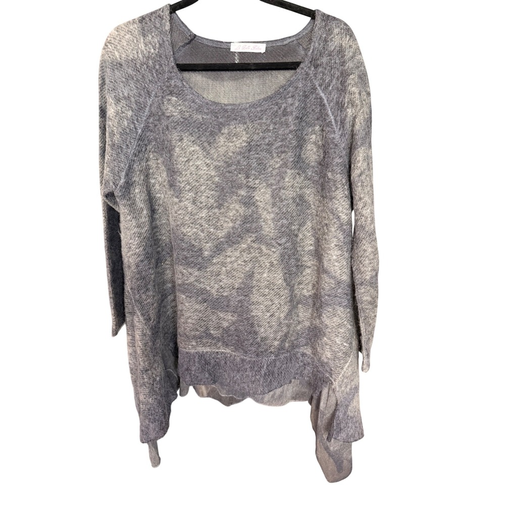 La Belle Helene Mohair Blend Asymmetrical Grey Sweater Size OS
